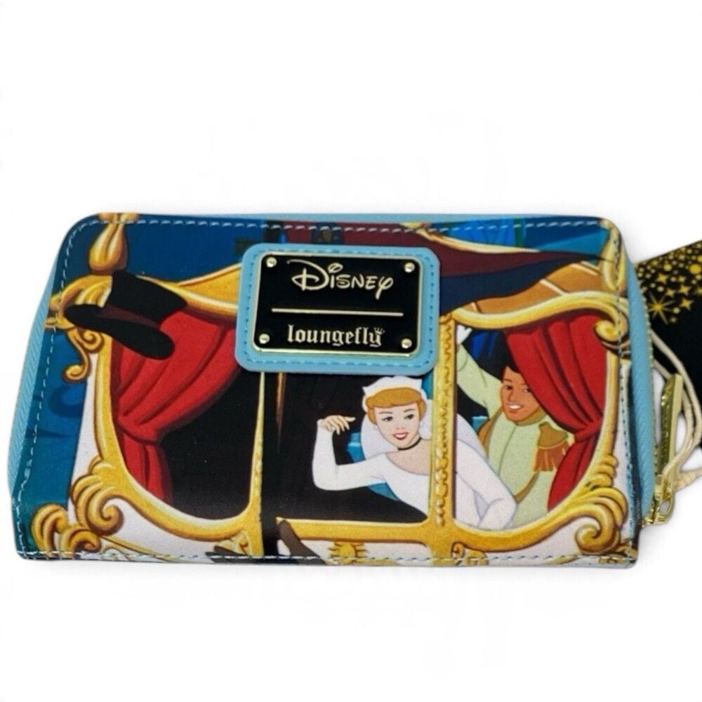 Loungefly Disney Cinderella Wallet Princess Carriage Wedding Zip Around Blue NWT